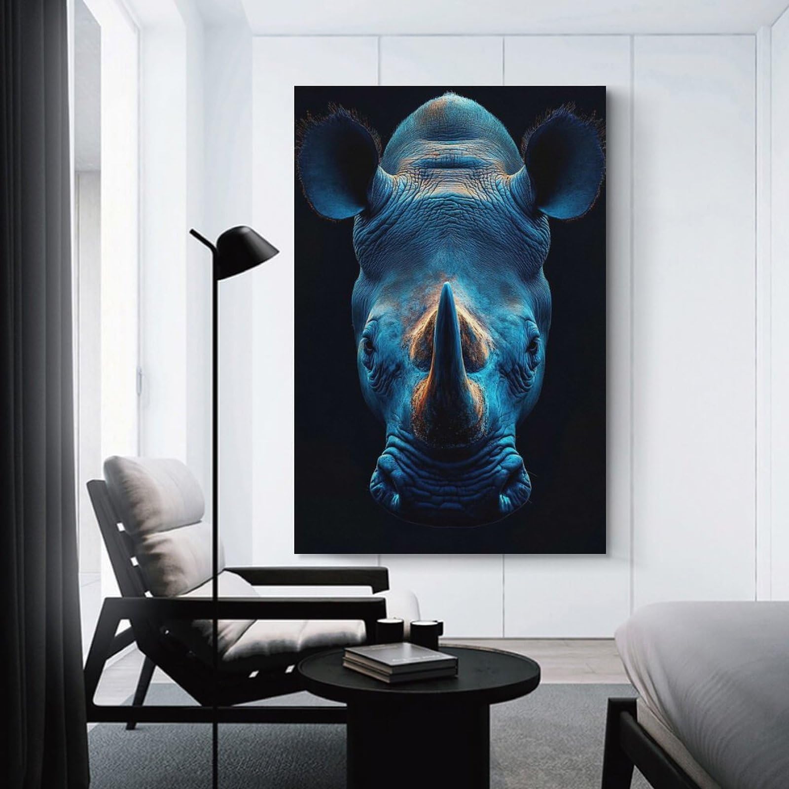 Junmoney Wall Picture Print Blue Rhino Portrait, 20x30inch(50x75cm), for Living Room, Bedroom Or Apartment Walls, A Home Accent with Warm Character