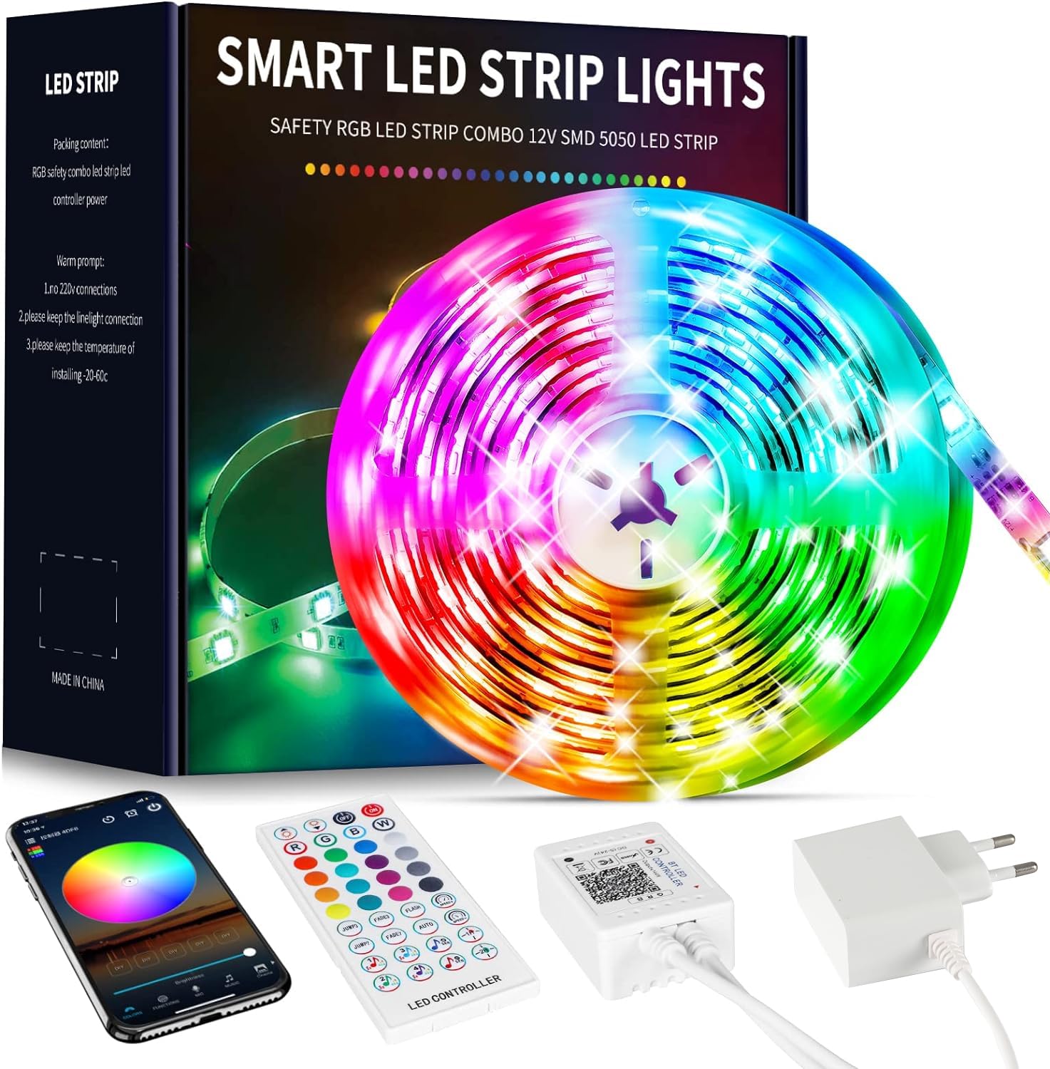 Beaeet Striscia LED 10 Metri, Strisce LED Colorate Dimmerabili con Bluetooth e Sincronizzazione Musicale, Ideali per Interni, Luci LED per Camera da Letto, Decorazioni per Natale e Casa