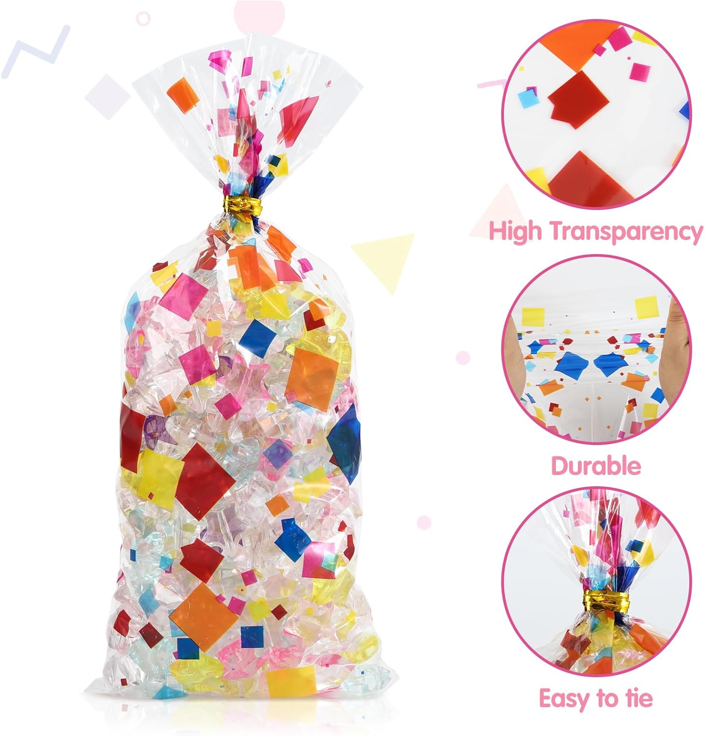 Docvania Cello Cellophane Treat Gift Bags Rainbow Cookie Bags 100 pcs 5 X 11 Goodie Bag with Ties for Mother's Day, Valentine's Day and Parties, Weddings - Image 3