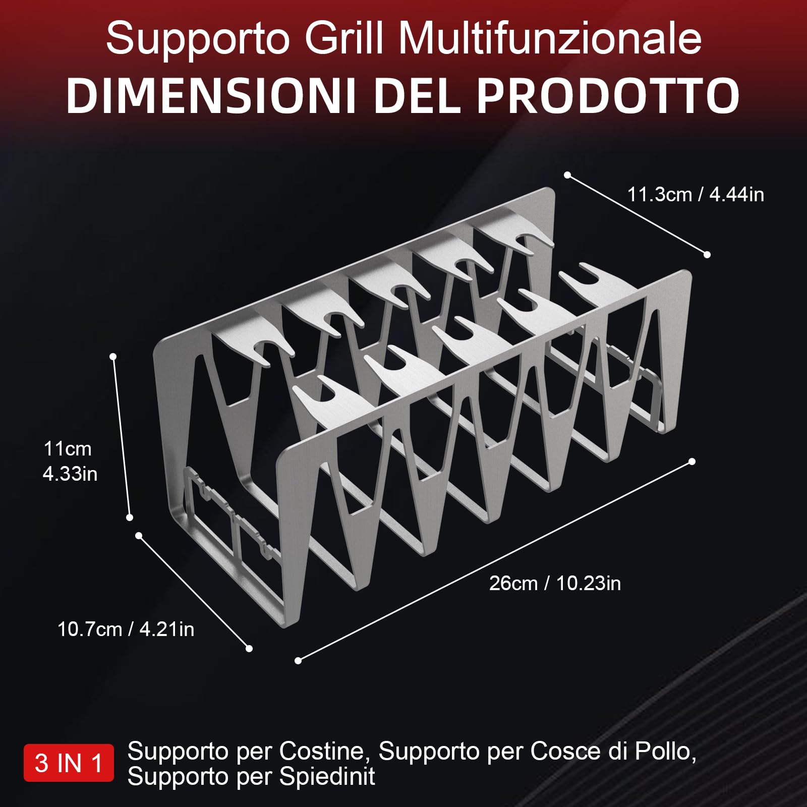 Spareribs, supporto per cosce di pollo, accessorio per barbecue in acciaio inox, facile da grigliare indirettamente, griglia multifunzione per uomini e anche un buon regalo (set da 2, argento