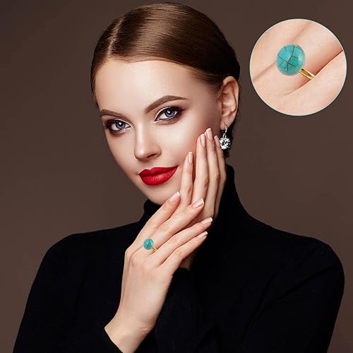 Miniatura 6 de 80 cuentas de turquesa azul para fabricación de joyas de 0.472 pulgadas, cabujones de piedras preciosas turquesa sintéticas, parte trasera plana,