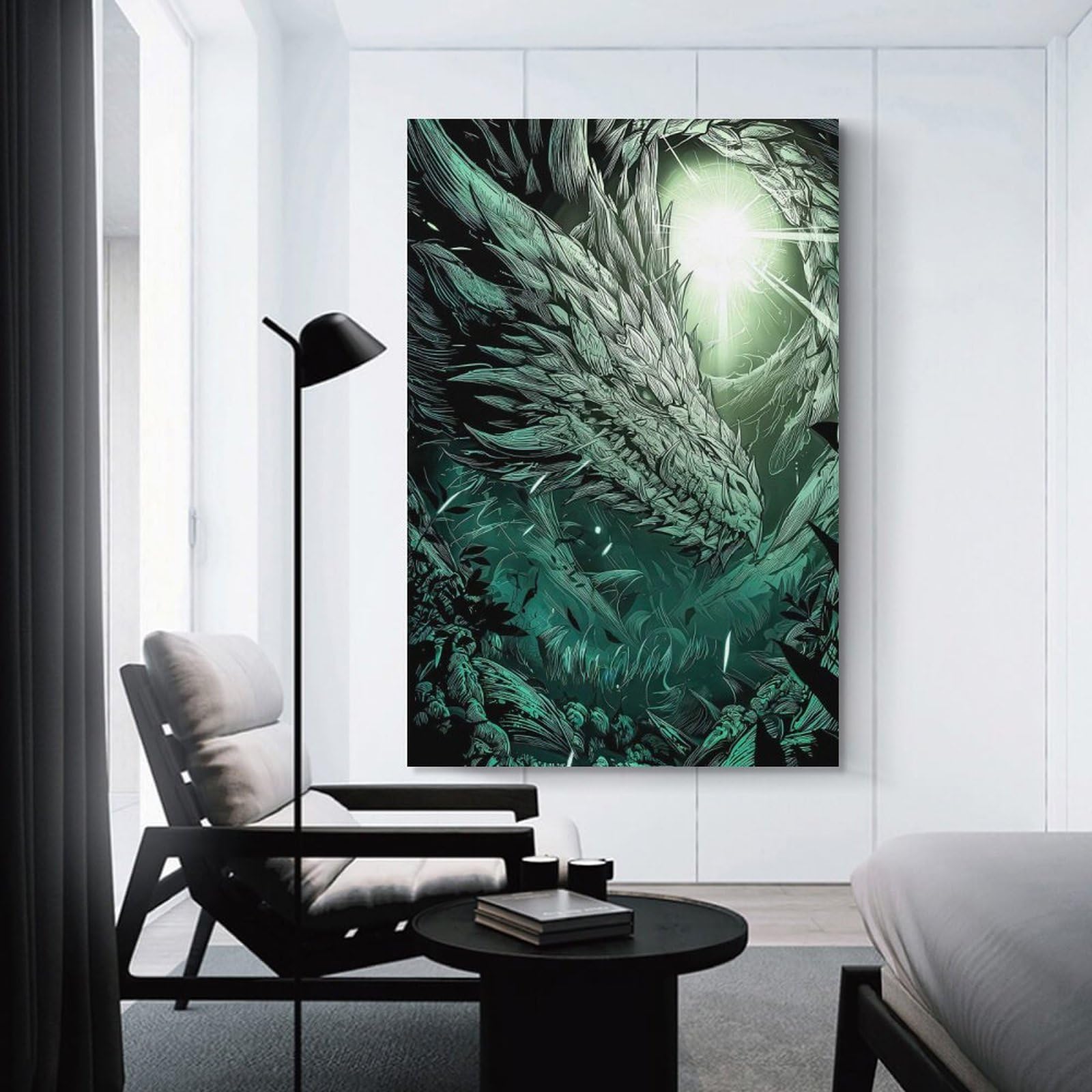 Junmoney Wall Decor Canvas Print Dragon in A Mystical Forest, 24x36inch(60x90cm), for Bedroom Walls, Guest Spaces Or Lounges, Decorative Wall Art for Cosy Rooms