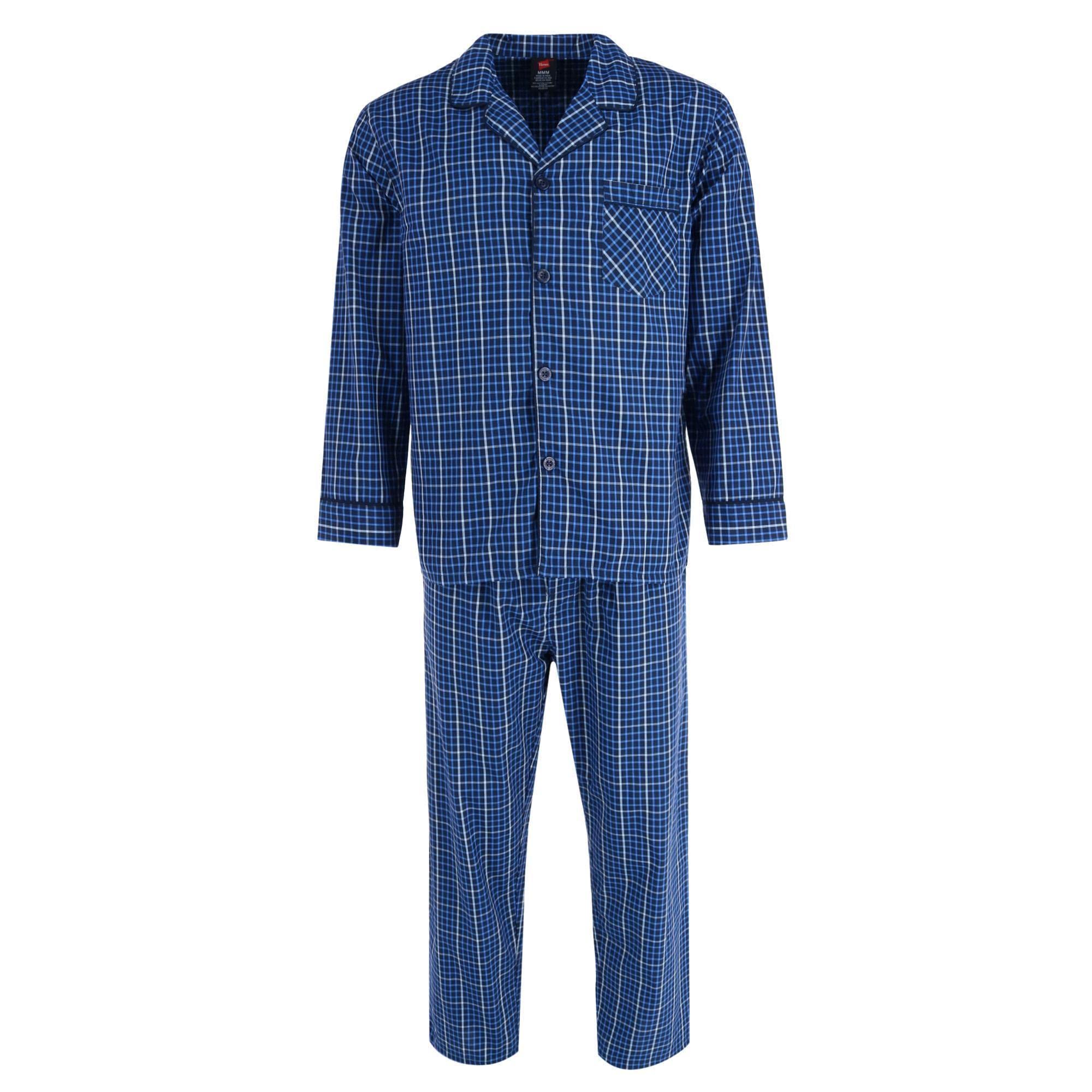 Hanes Men's Big & Tall Broadcloth Long Sleeve Pyjama Set, 4XL, Navy