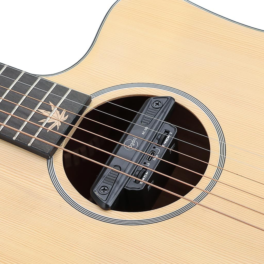 Ogdhi Guitar Acoustic Soundhole Pickup AC-3G,Resonance Preamp Pickup Wired Pro System with USB Charging Active Sound Hole Pickup Transducer Cable Low Noise, Black