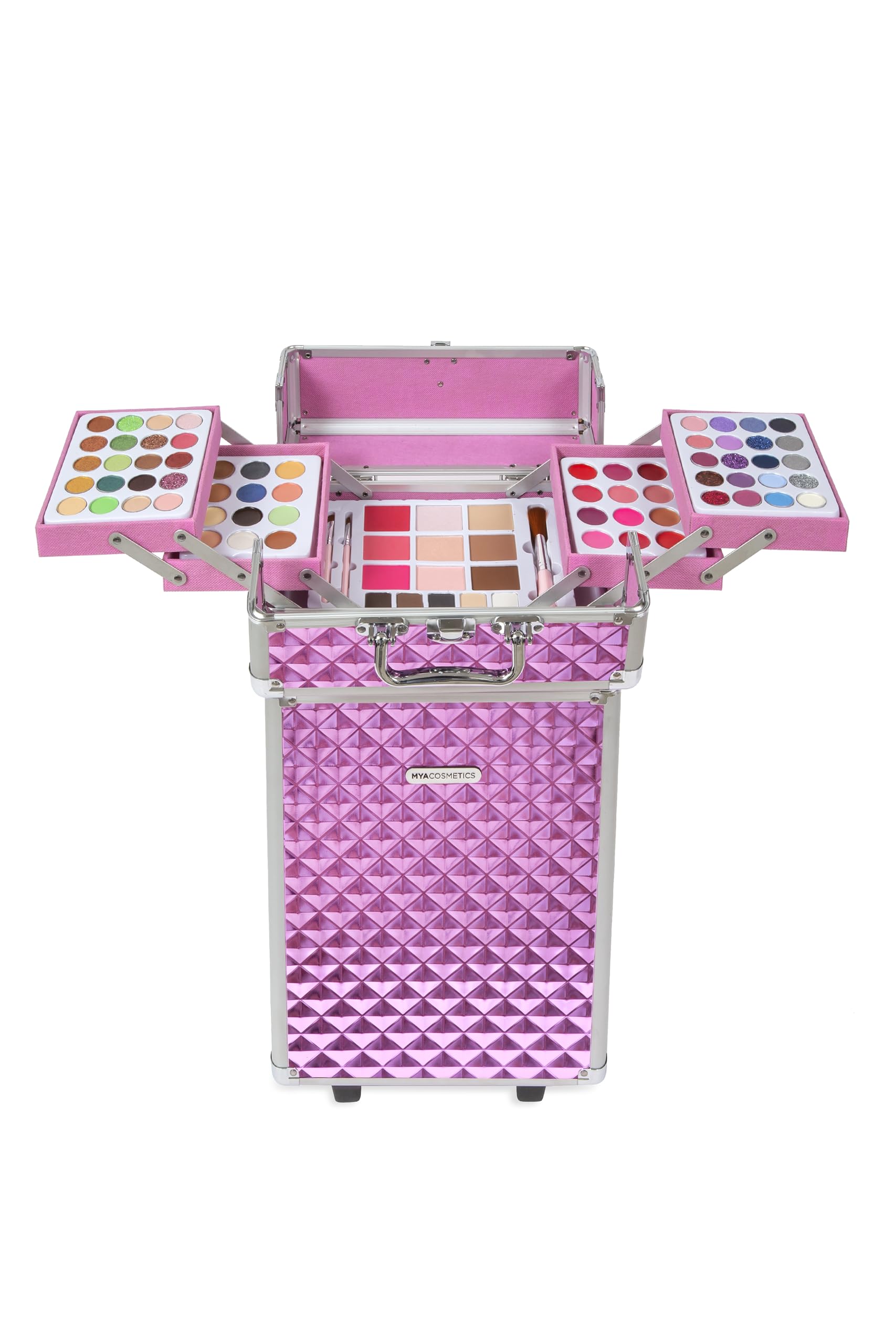 MYA Cosmetics - MYA Deluxe Makeup Trolley | Portable Makeup Trolley with Eye Shadows, Blushes, Gloss and Brushes | with Wheels and Removable Handle