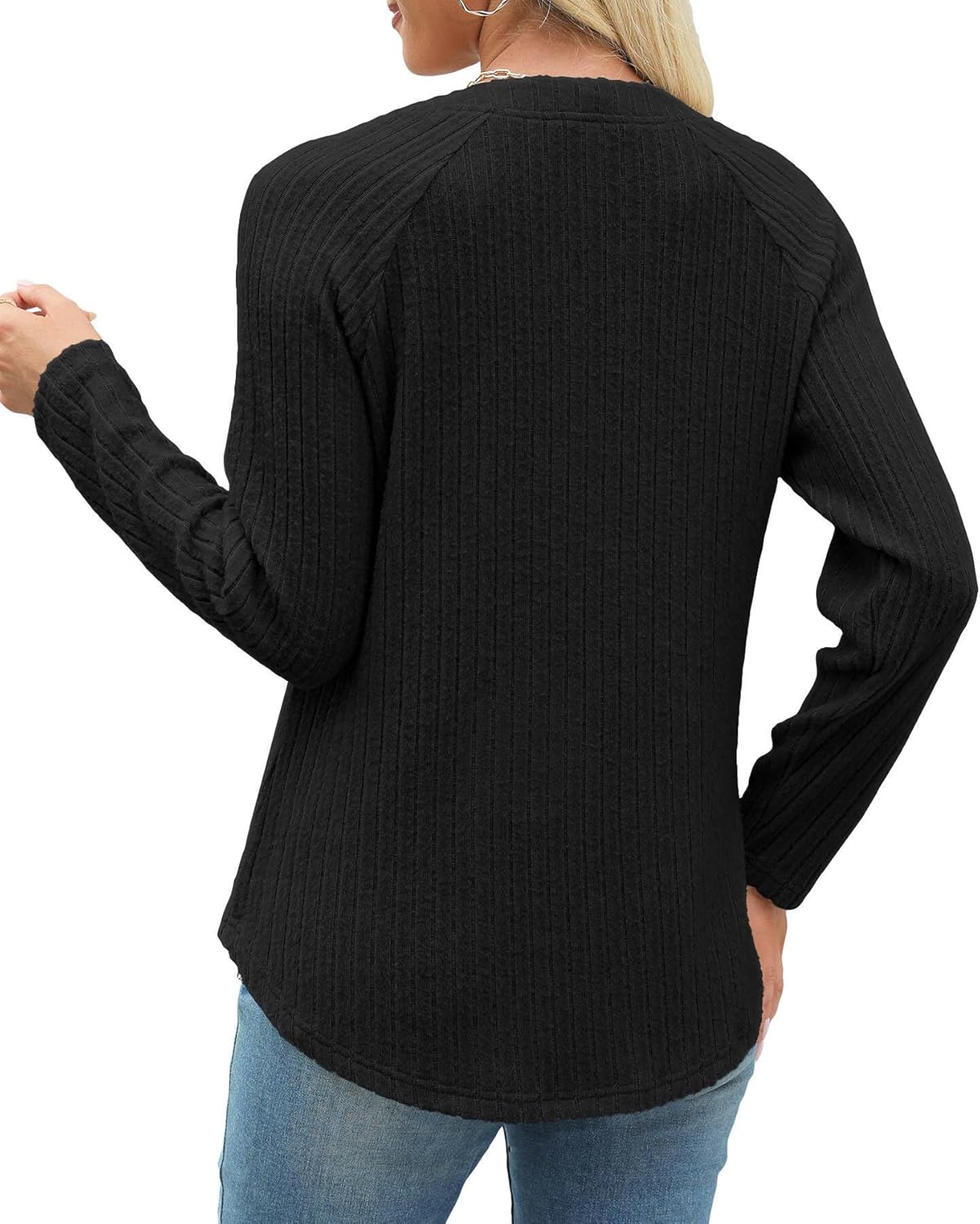 Womens Sweaters Fashion Long Sleeve Shirts V Neck Pullover Trendy Casual Loose Fit Sweatshirt - Image 5