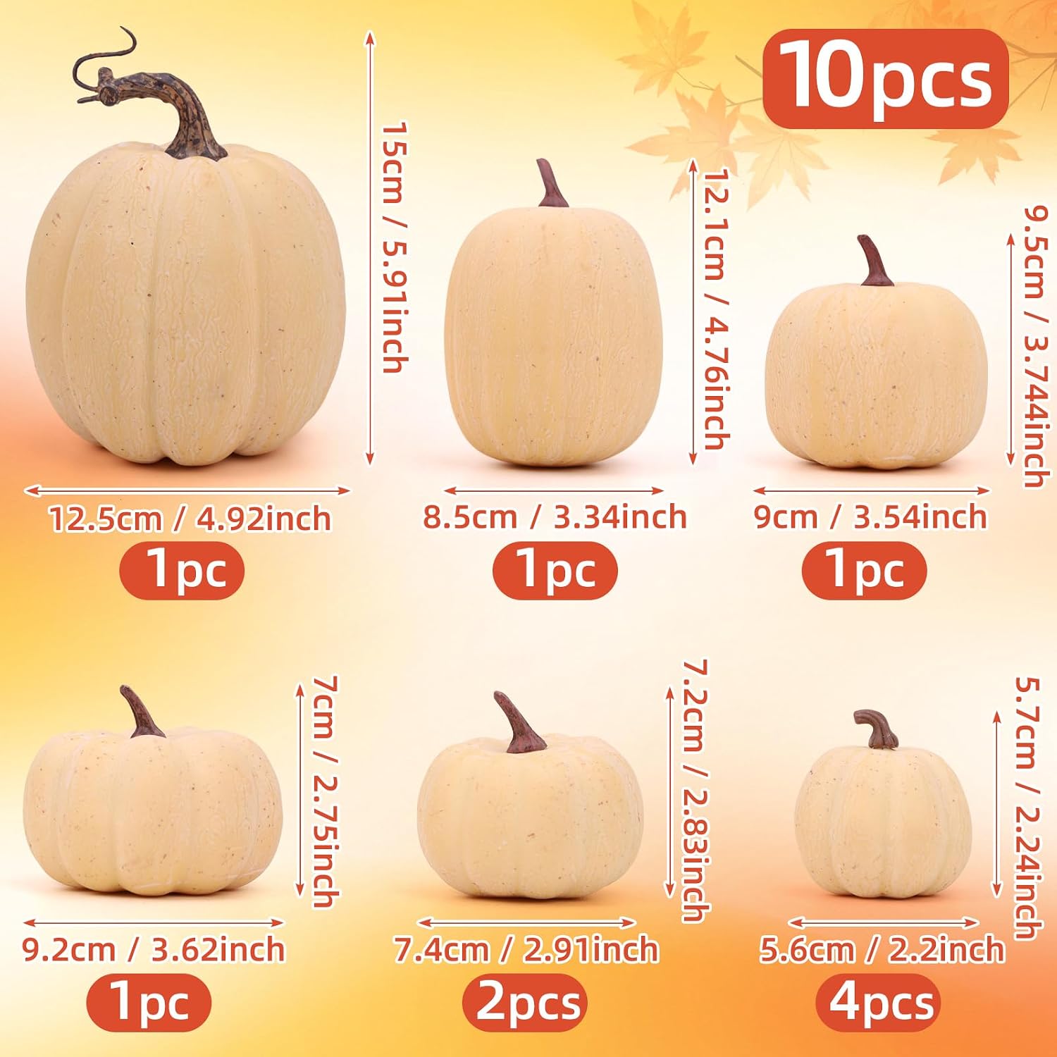 Gresorth 10pcs Artificial Champagne Pumpkins Halloween Decoration Fake Paintable Pumpkins Set for Porch Home Party Wedding Farmhouse Thanksgiving