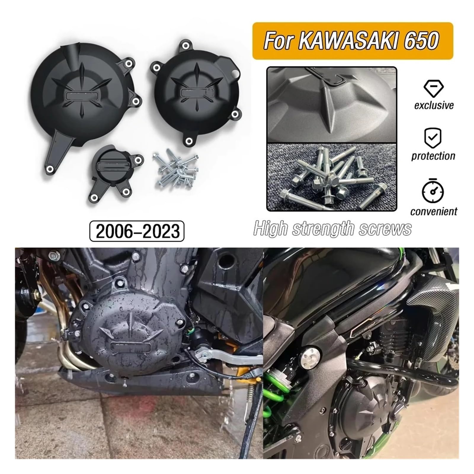 Moto Cache Alternateur Moteur Convient pour KA&WASAKI 650 2006-20123, Kit De Protection De Capot Moteur Et Accessoires