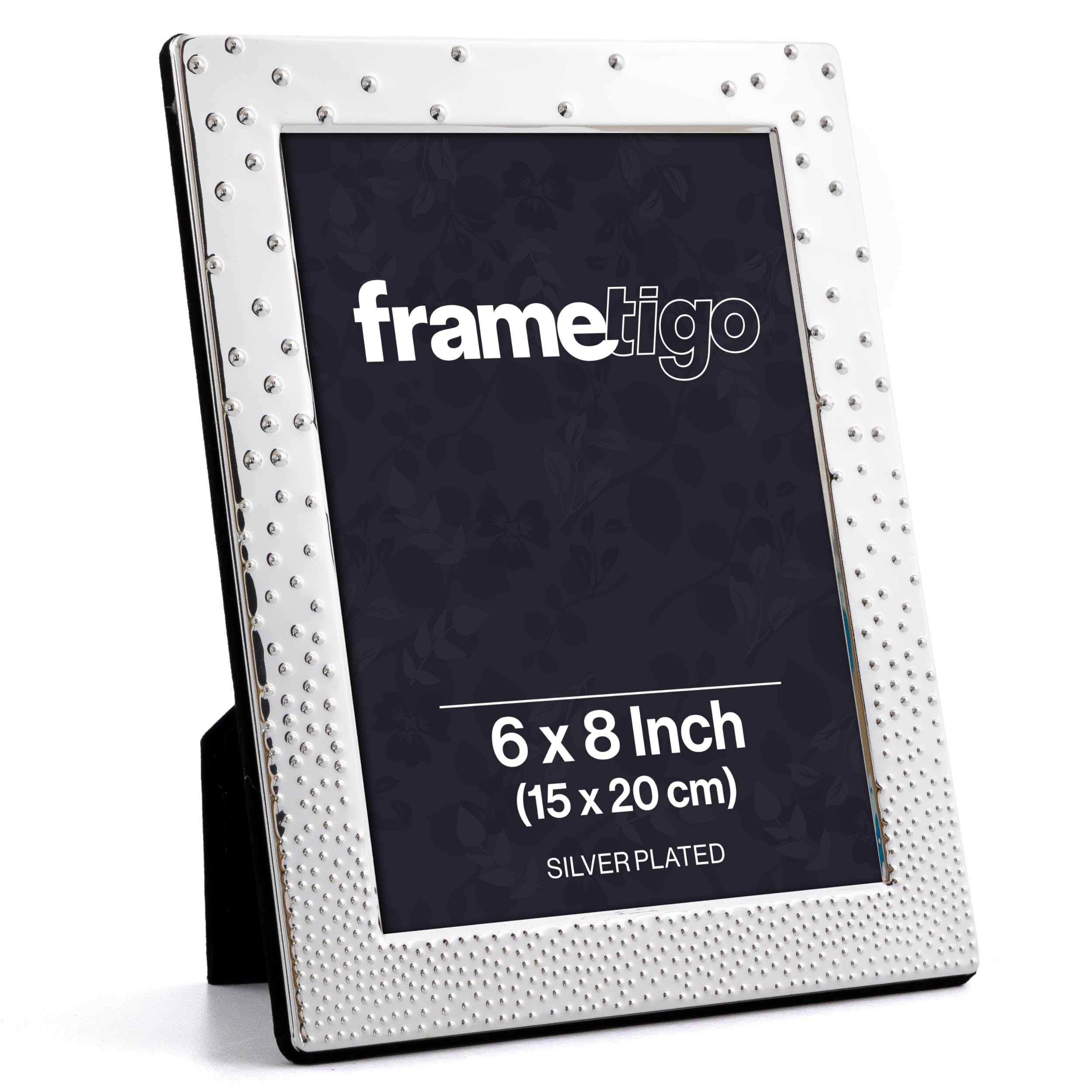 Frametigo Silver - Plated Dazzle Bubble Photo Frame, 6"X8" (15X20cm) Photo Size - Velvet Frame Backing & Stand - Real Glass Window - Tarnish Resistant - Landscape Or Portrait Orientation