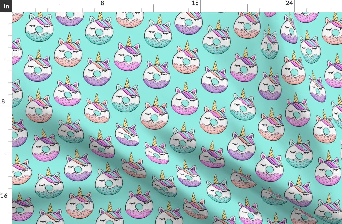 Spoonflower Fabric - Unicorn Donuts Blue Girl Aqua Teal Cooking Treat Printed on Organic Cotton Sateen Fabric by The Yard - Sewing Quilting Apparel Home Decor