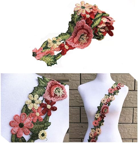 Acxico Cinta de encaje bordada de flores de 1 yarda, apliques de costura para boda, manualidades, bricolaje