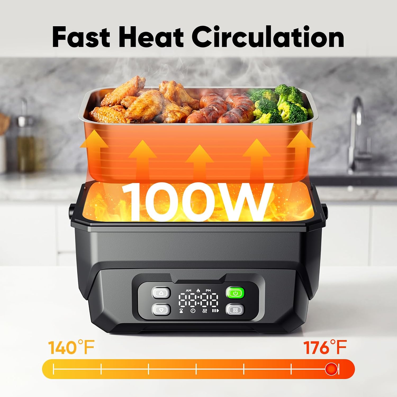 Cordless Electric Lunch Box 1.5L, 22500mAh Battery Powered Self-Heating Food Warmer with Stainless Steel Container, Leakproof BPA Free, for Men Women Work Travel Construction thumbnail