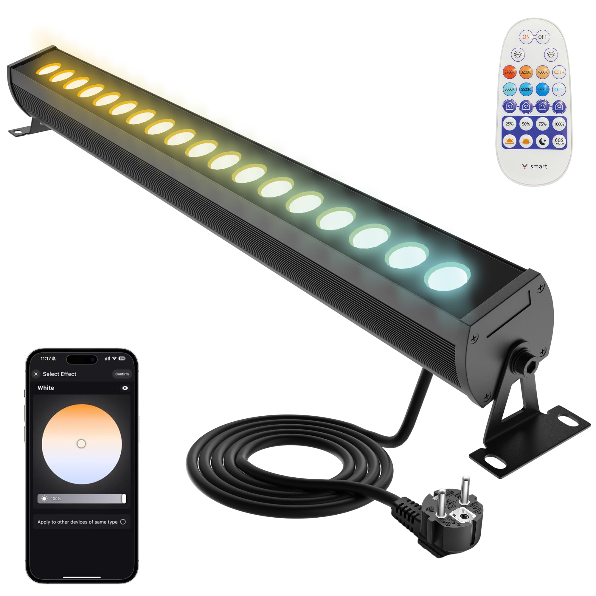 Faretto LED 50 cm 36 W Bluetooth IP66 dimmerabile 8 modalità luce festa discoteca