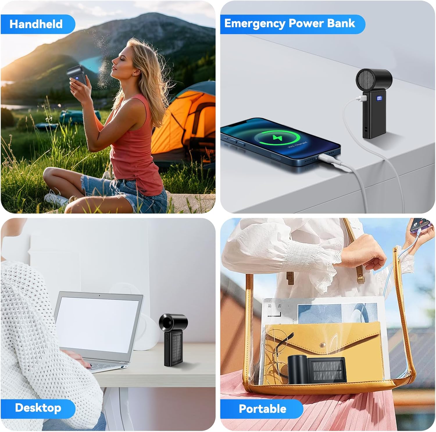 Portable Handheld Fan, 19000 RPM 100 Speeds Adjustable Mini Personal Fan, USB or Solar Rechargeable, Can as Emergency Power, Digital Display, Gifts for Women Men Travel/Camping/Outdoor Adventure - Image 9