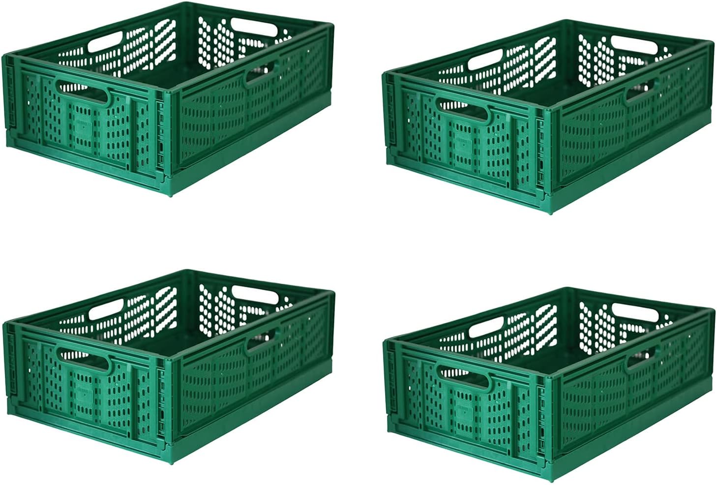 ROXFORM43L Multipurpose Folding Collapsible Storage Crate Bin (Pack of 4) - Durable Extra Strong and Foldable Plastic Stackable Box - Grated Wall Utility Basket - Green