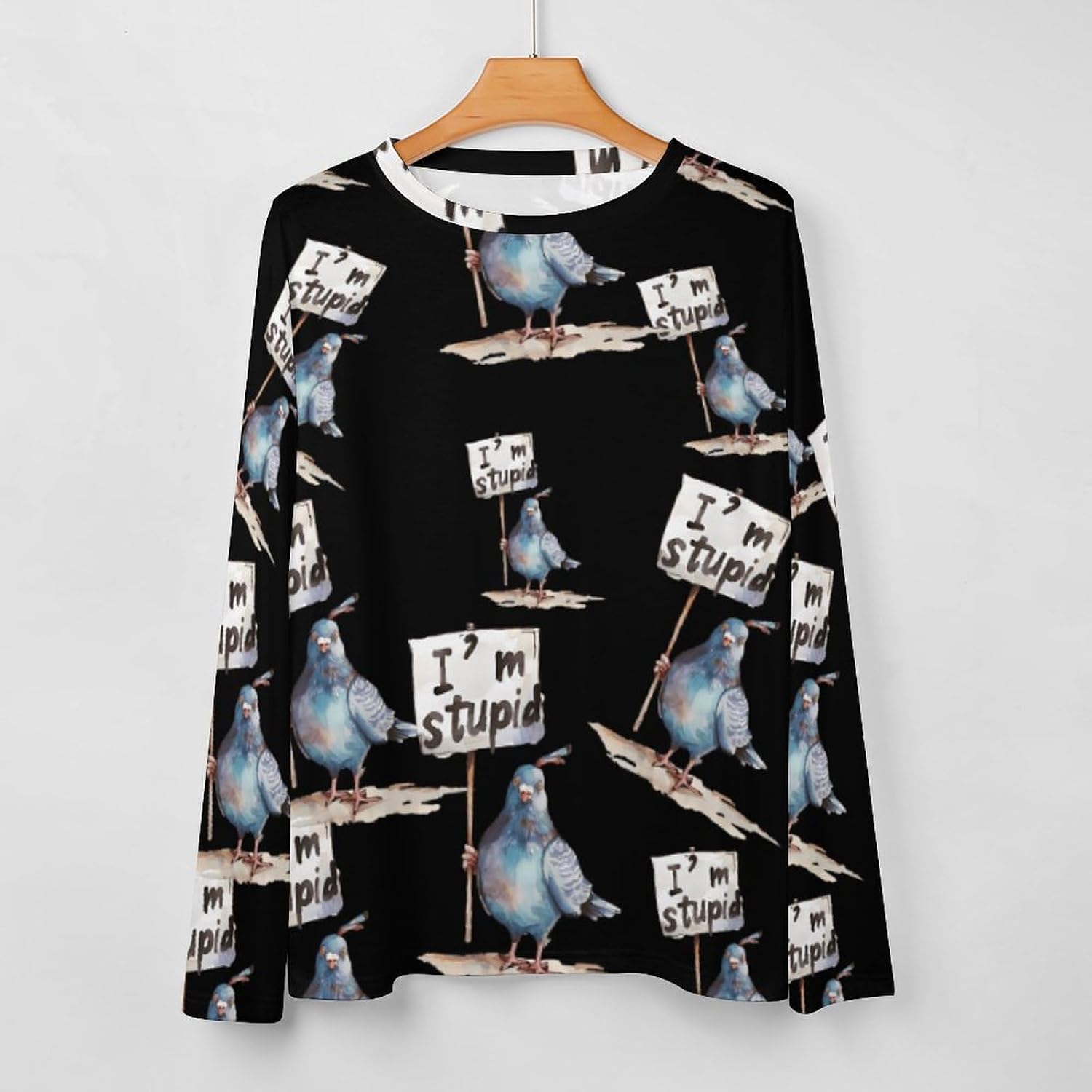 Stupid Bird Women's Pajama Top Sleepwear Pajamas Sleep T-Shirt Long Sleeve Shirt Crewneck Tee