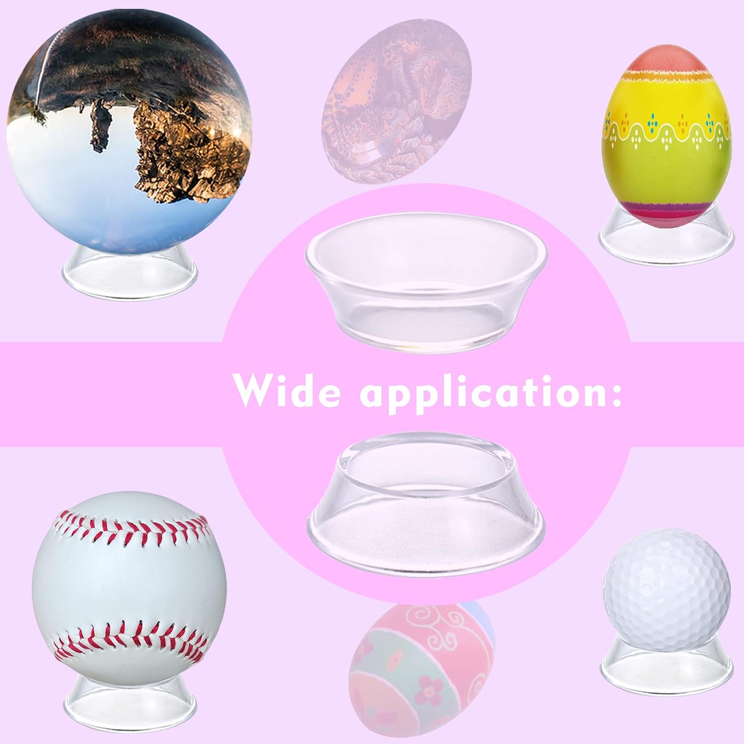 LRANFOW 16-Pack Acrylic Baseball Holder Sphere Stand for Sports Memorabilia image 2