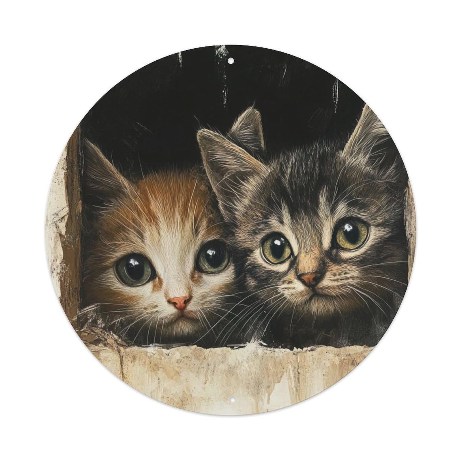 Animal Artwork Two Cute Kittens Vintage Metal Tin Sign Plaque Wall Decor for Cafe, Club Bar, Office, Garden Metal Poster 8x8Inch