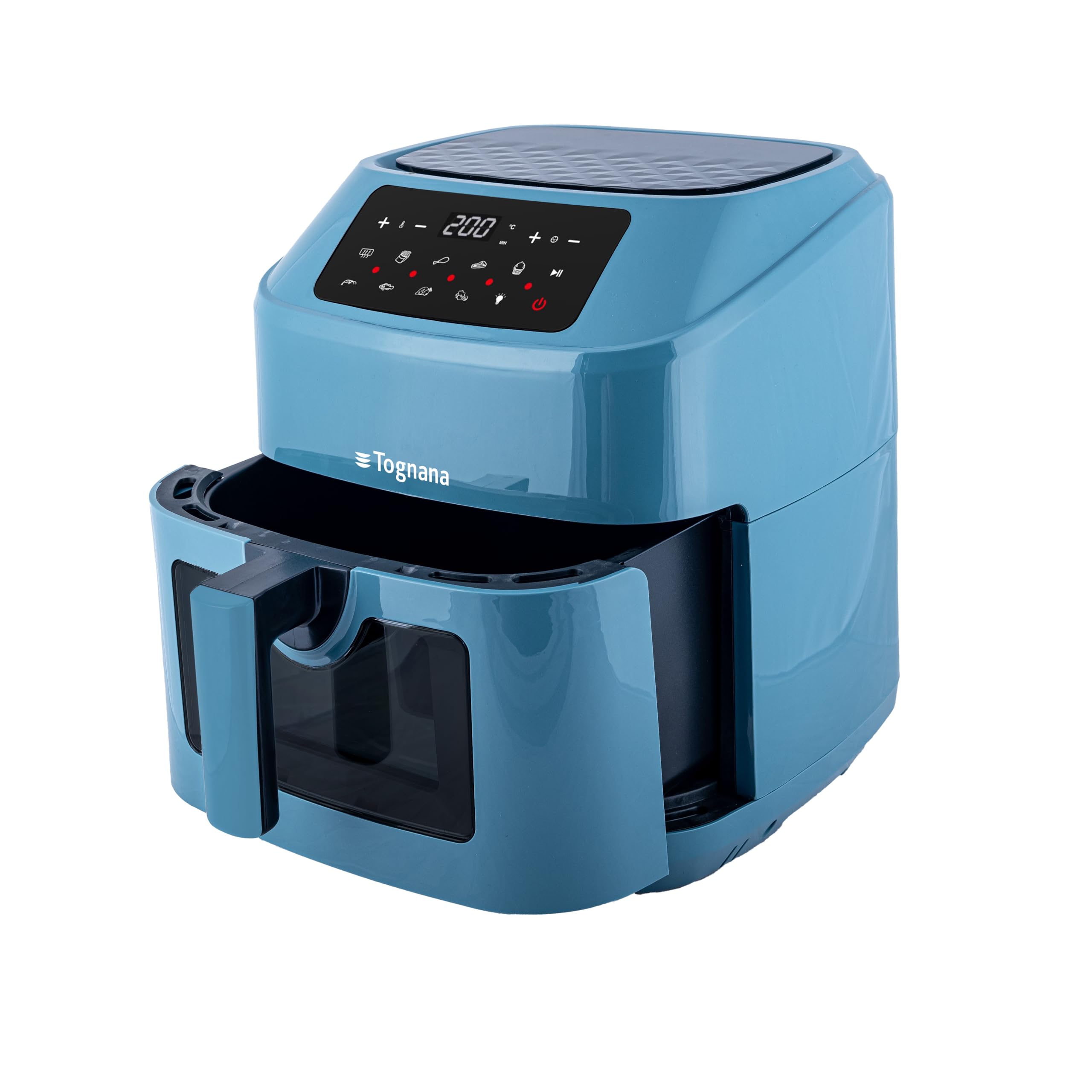Tognana Iridea, Friggitrice ad aria 9,2L, doppia resistenza, display digitale, timer, 50-200°C, finestra, 2150W, Plastica-Acciaio Inox, Carta da zucchero
