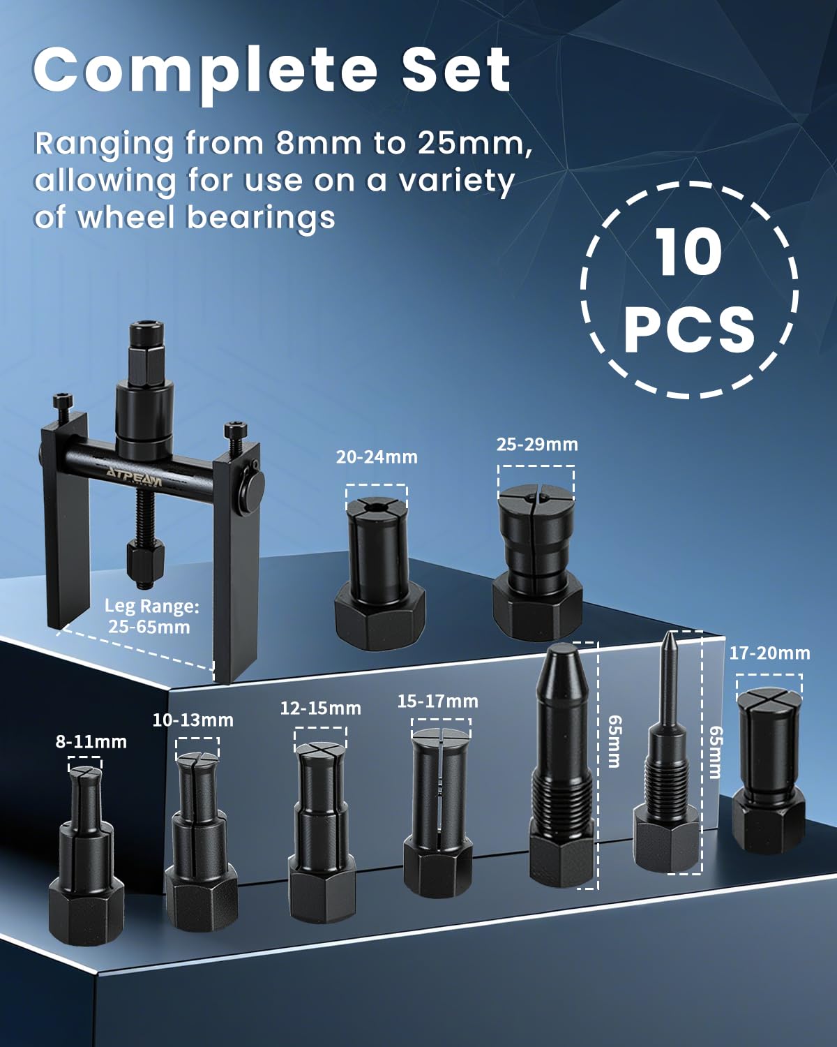 ATPEAM Motorcycle Inner Bearing Puller Set, 10-Piece Wheel