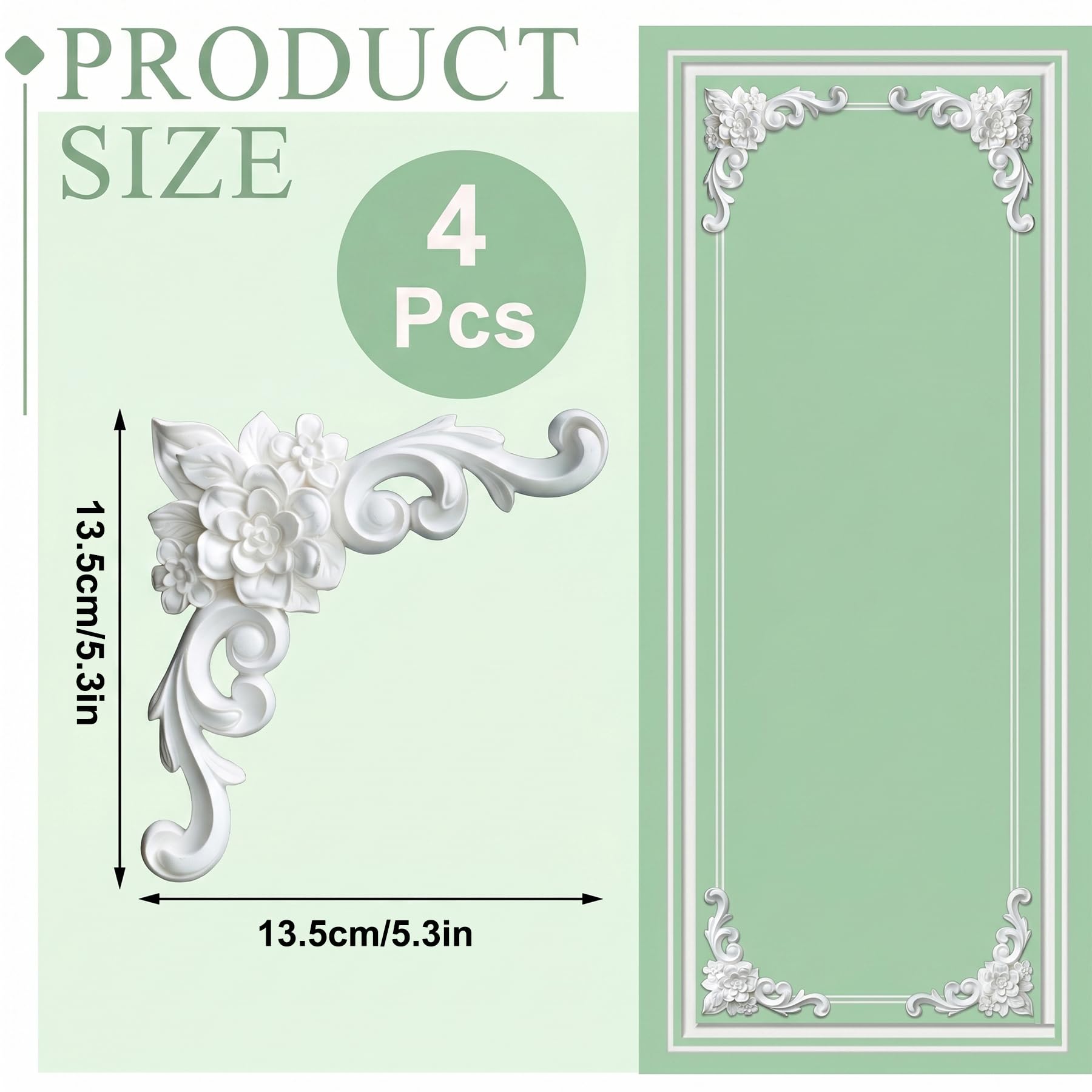 4 PCS Angolari Decorativi per Pareti E Soffitti in PU Modanature Angolari 3D con Decorazioni Floreali Profili Decorativi Verniciabili per Cornici E Angoli Elegante Finitura