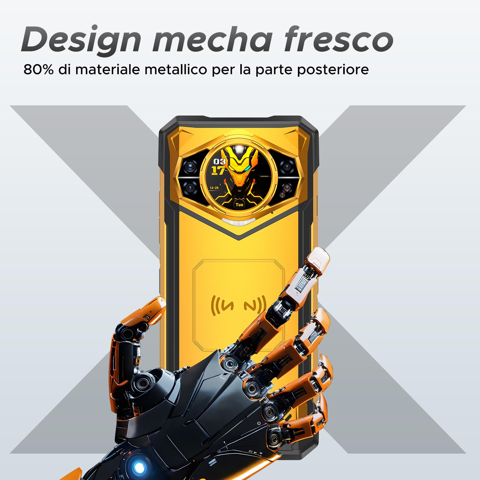 S200 X 5G - Smartphone robusto Android 14,32 GB (12+20) RAM+512 GB ROM, 6,72" FHD + 120Hz, tripla fotocamera con 100 MP AI, batteria 10100 mAh/33 W, Wi-FI 6/NFC/GPS (giallo)