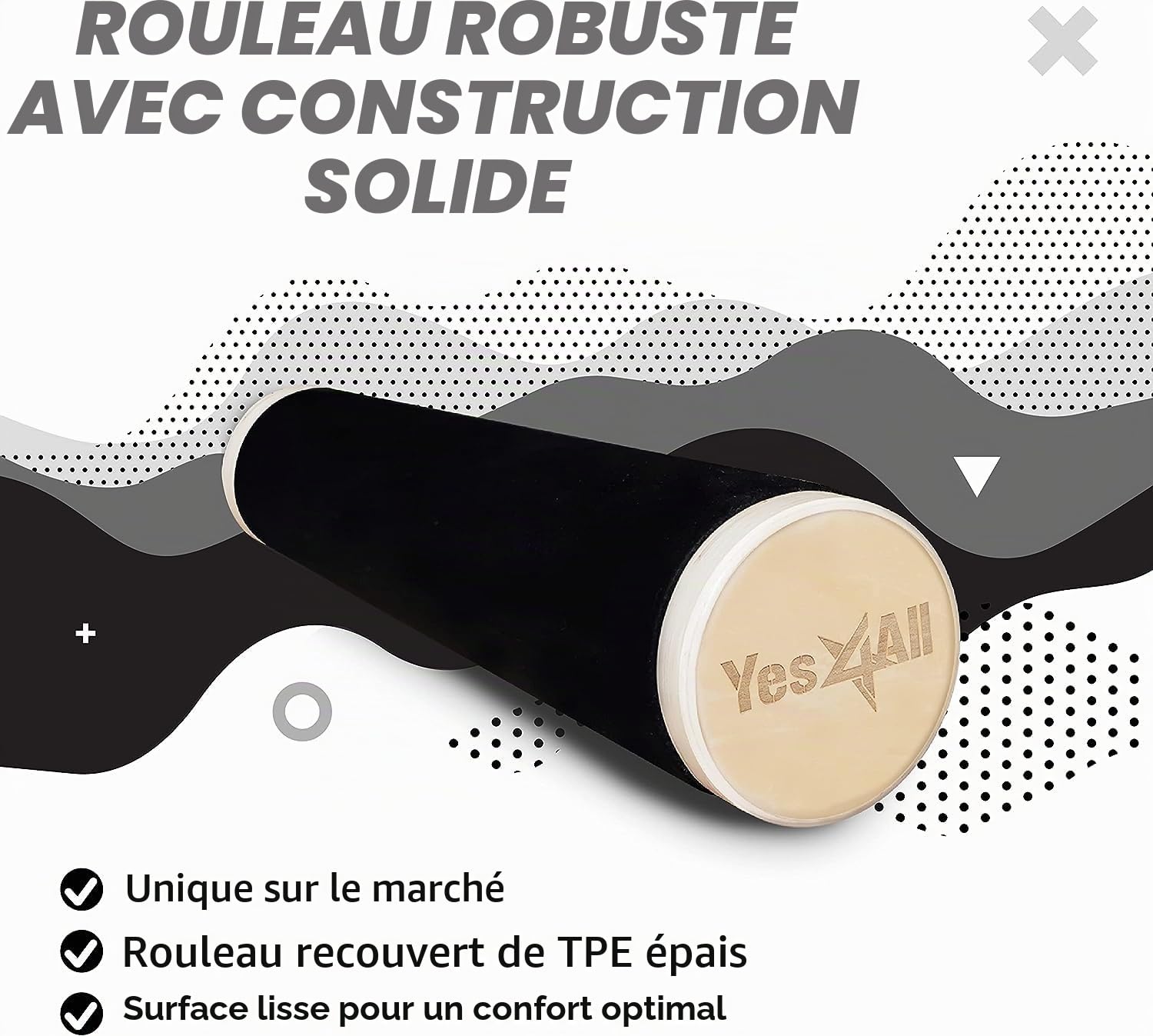 Yes4All Balance Board Trainer, surface lisse et rouleau recouvert de TPE épais ; planche d'entraînement en bois pour tous les niveaux d'entraînement, la stabilité et la force centrale.