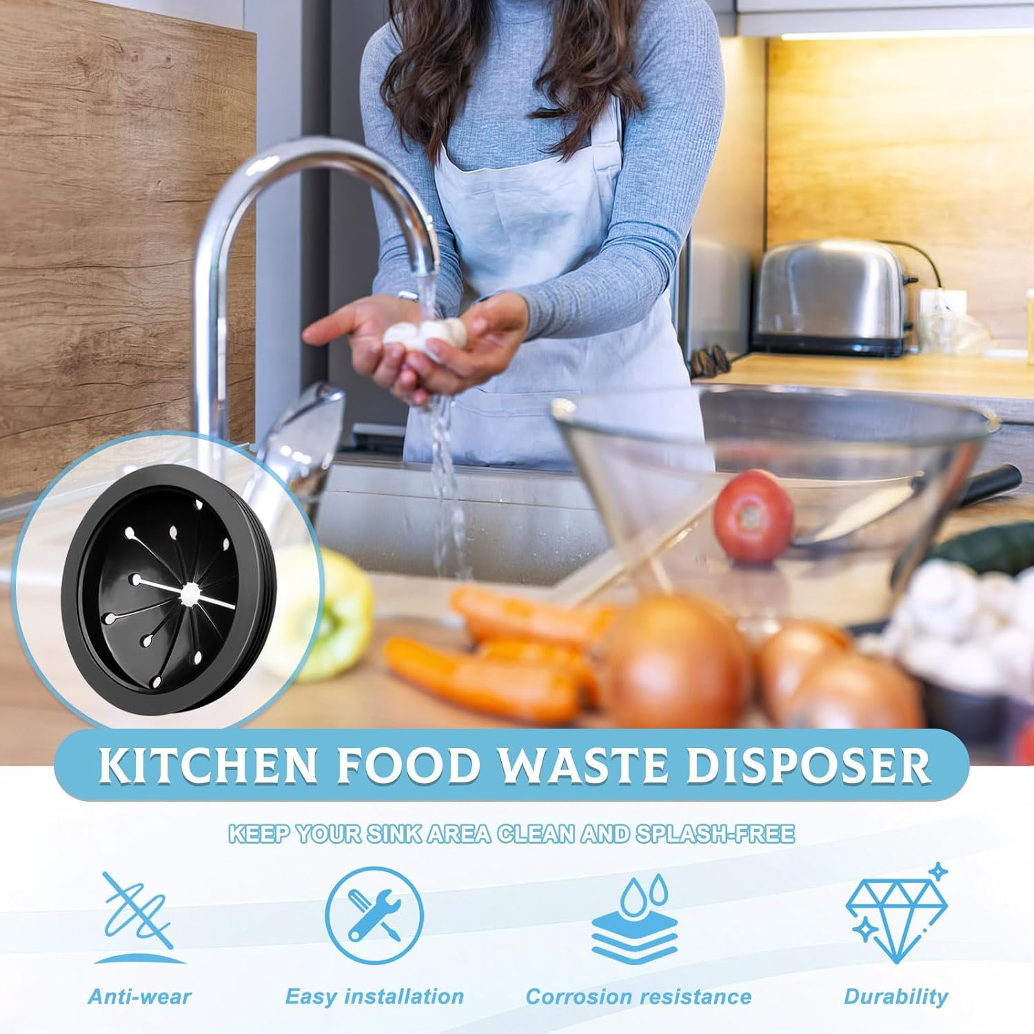 6 PCS Garbage Disposal Splash Guard, Garbage Disposal Cover, 3 Inch Kitchen Sink Drain Splash Guard Multi-Function Kitchen Waste Disposal Accessories (Black)