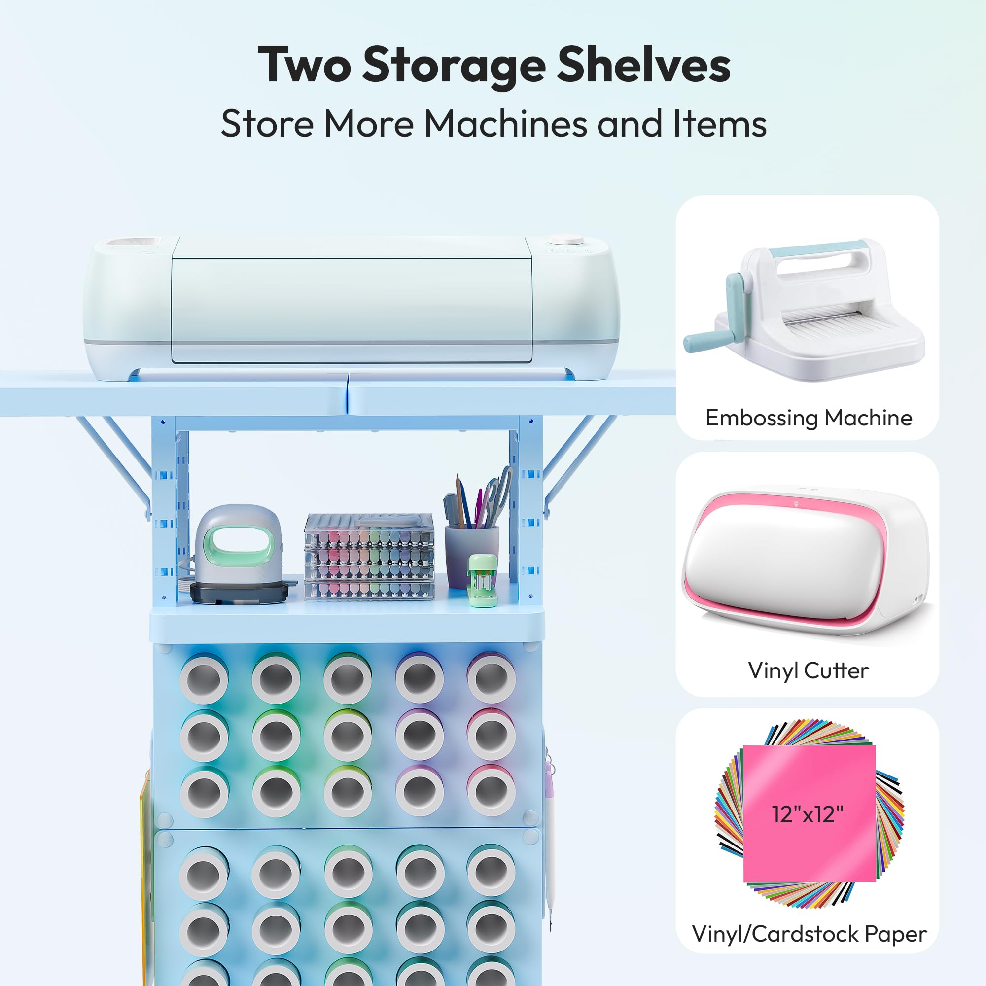Sunnacate Craft Storage Cart Compatible with Cricut Machine, Rolling Craft Stand Shelf Table Desk Organizer with 45 Vinyl Roll Holders, Pegboard, Accessories Holder, Craft Room Organization