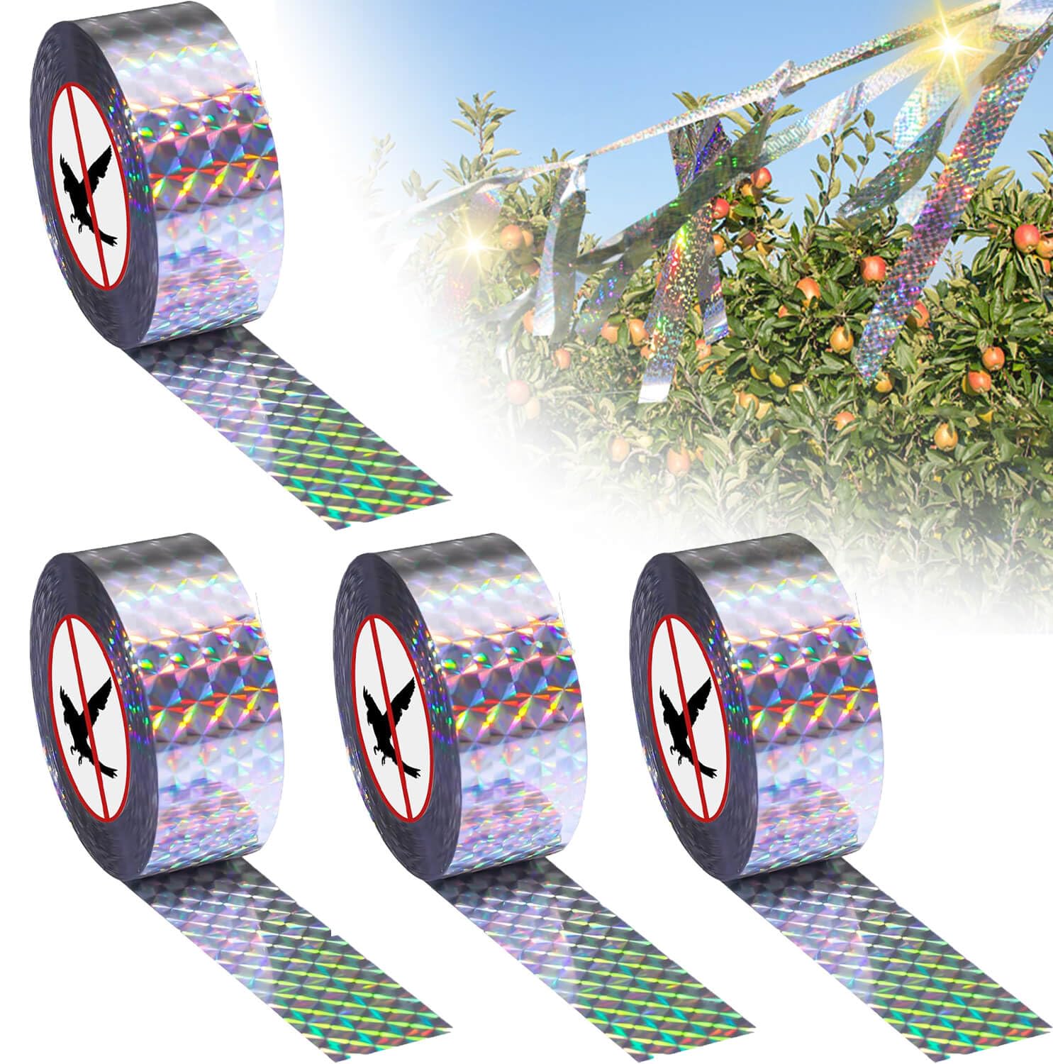4 Piezas Cinta Reflectante Anti Palomas（2.4cmx80m） Repelentes para Pájaros,Cinta Espantapájaros丨Cinta Repelente De Aves Reflectante De Doble Cara.