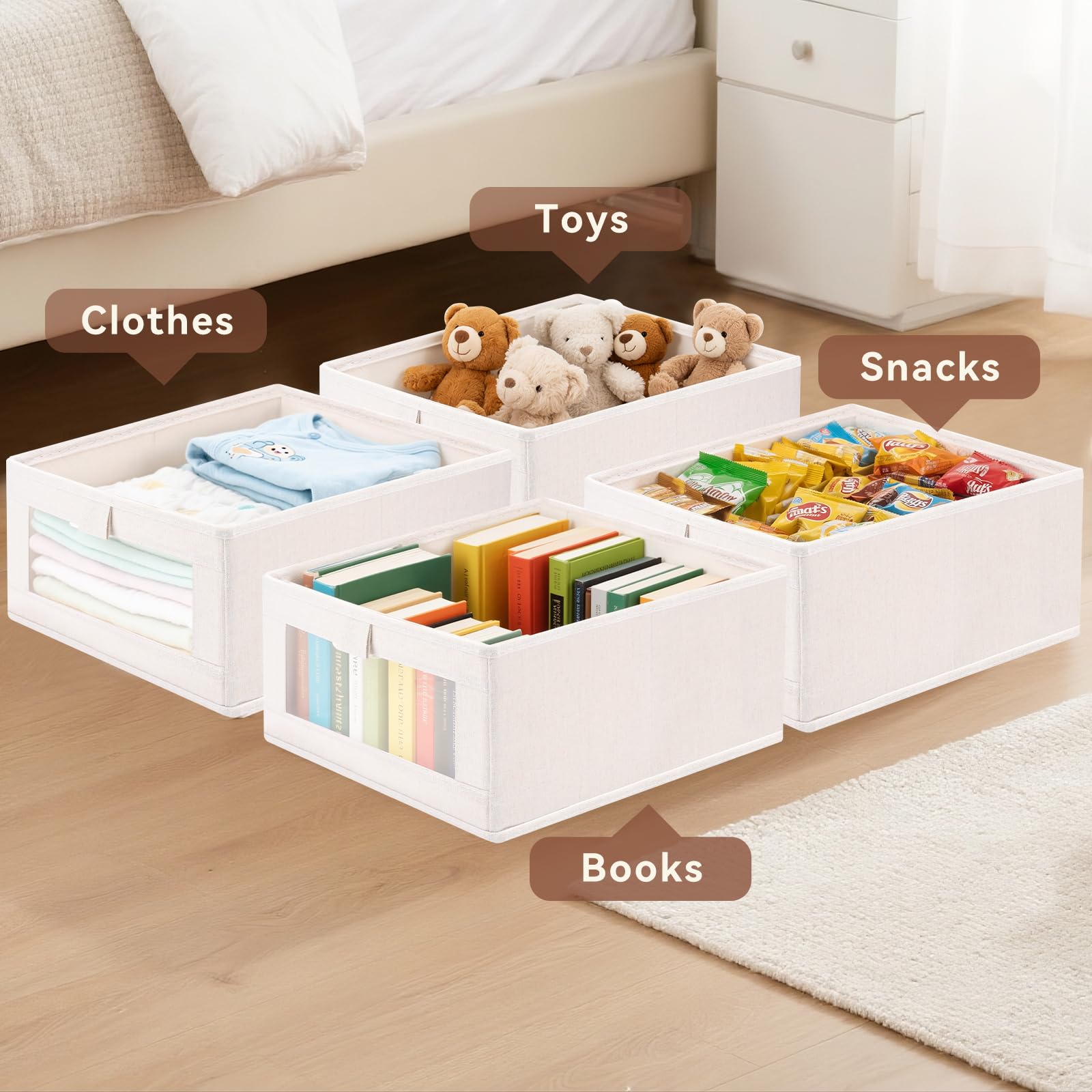 Scatole Portaoggetti Pieghevoli, Set di 3 Contenitori, Organizzatori per Armadio 40 x 27 x 17 cm, Cubo Pieghevole in Tessuto con finestra trasparente,Maniglie, per Armadio, Vestiti, Libri,Giocattoli