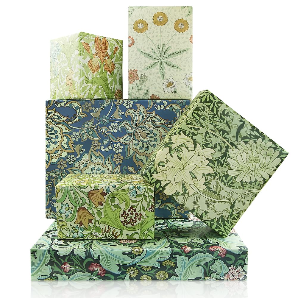 Vintage Floral Wrapping Paper for Girls Boys, 6 Sheets Retro Flower Gift Wrap Paper, 6 Designs William Morris Wildflower Print Folded Flat Art Paper for DIY Craft Wedding Birthday Gift Wrapping