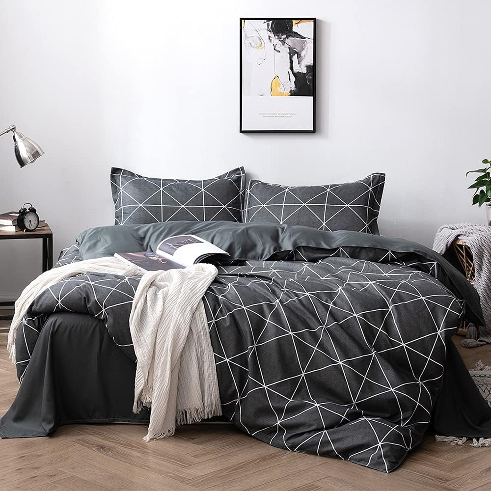 Lekesky Geometric Printed Duvet Cover Set 3 Pieces,Double Size