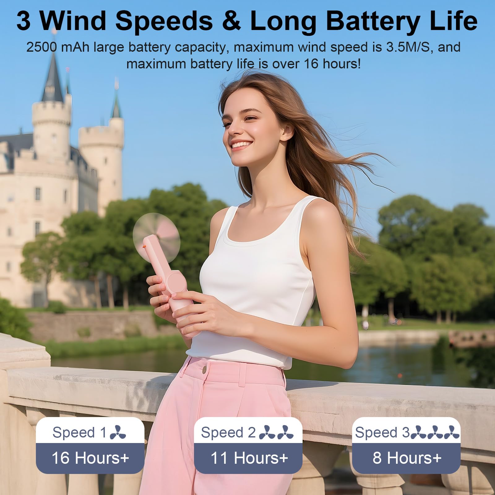 JATEKA Mini Ventilatore Portatile, Ventilatore USB 2 in 1, Velocità del Vento Pieghevole e Regolabile, Ventilatore Silenzioso con Funzione di Alimentazione Mobile, Adatto per Esterni, Viaggi, Ufficio