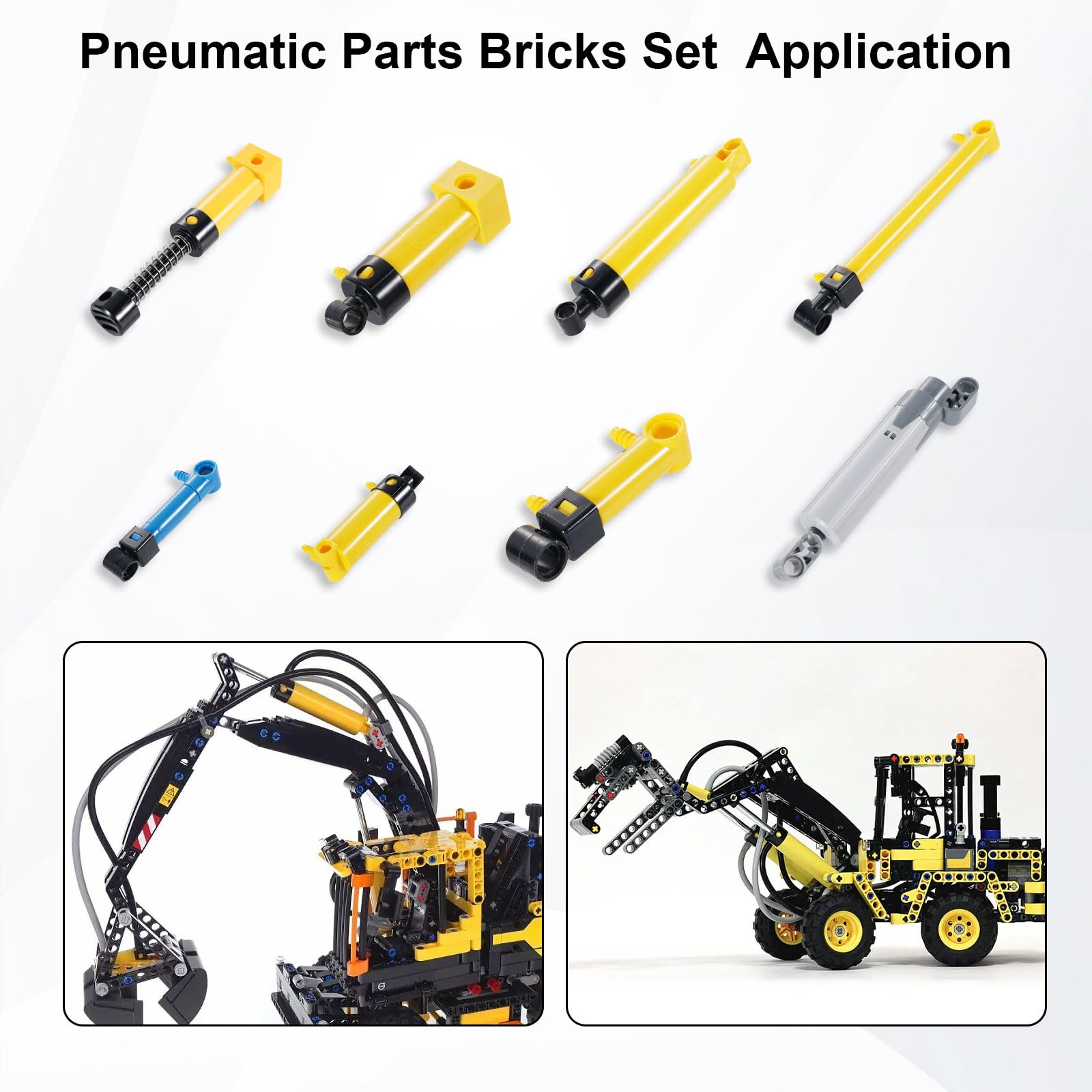 Set pneumatico, APKLVSR 19 pezzi pneumatici con 10 tipi di cilindri pneumatici, aste di pressione a pistone MOC, kit pneumatici per modelli di carrozze/camion