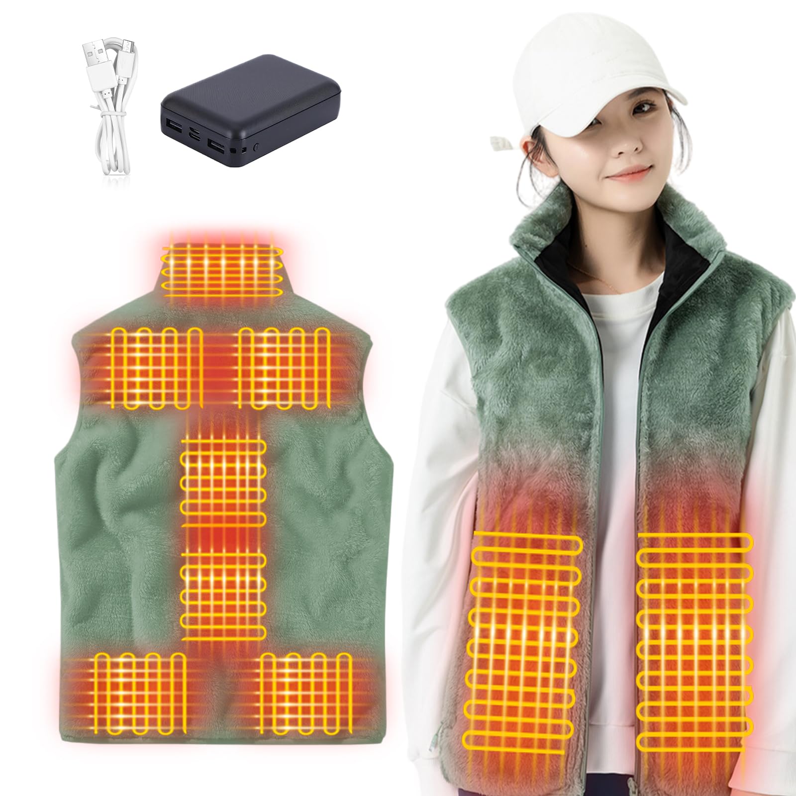 dududubon electric heating vest, women's, men's, 9 heat settings, 3 heat settings, 10,000 mah battery included, usb powered (front and rear independent switch), couples vest, quick warming, heat