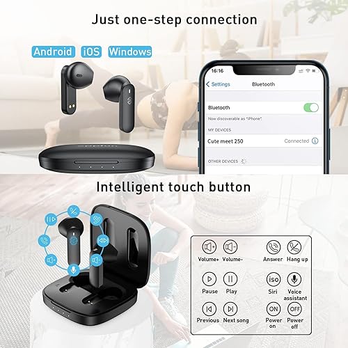Miniatura 4 de eppfun Auriculares inalámbricos verdaderos, auriculares intraurales Bluetooth 5.2, control táctil Qualcomm AptX adaptable, auriculares de 4