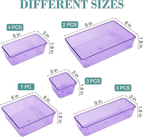 Miniatura 2 de StorMiracle Juego de 13 organizadores de cajones, 5 bandejas organizadoras de cajones de baño y cocina, contenedores de almacenamiento transparentes