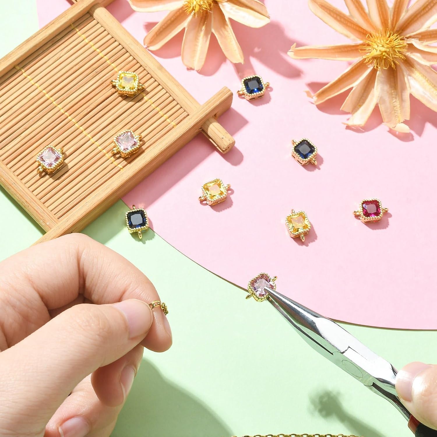 KitBeads 10pcs Squire Cubic Zirconia Link Charms Real Gold Plated Connectors Micro Pave Double Loop Charms for Jewelry Making - Image 5