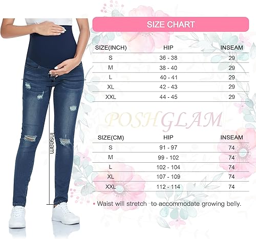 Miniatura 6 de POSHGLAM Pantalones de maternidad para mujer, pantalones de mezclilla ajustados sobre el vientre, cómodos pantalones elásticos para embarazo, S-XXL