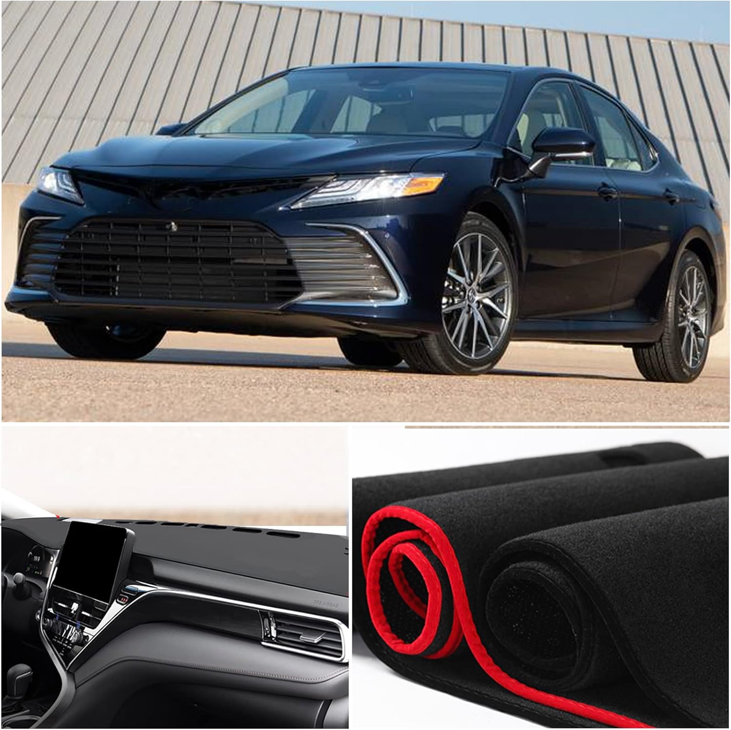 Dash Mat Cover Custom Interior Center Console Compatible with Toyota Camry XSE XLE TRD Sedan 2018 2019 2020 2021 2022 Dashboard mat Covers Accessories (with HUD Black Trim)