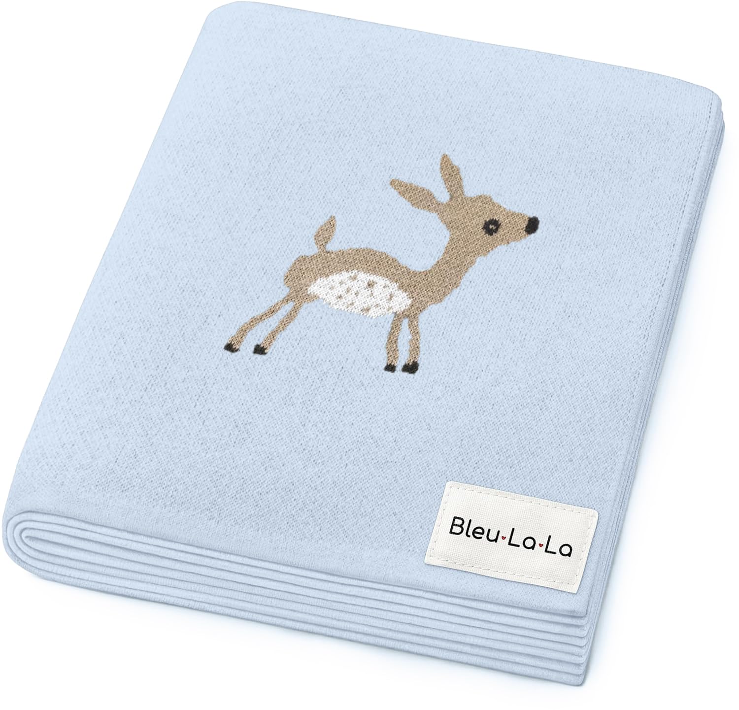 Knit Baby Swaddle Blanket - 100% Cotton Soft Cozy Receiving Swaddle Stroller Blanket for Shower Gift Registry for Newborns, Infants, Toddlers (Deer - Blue)