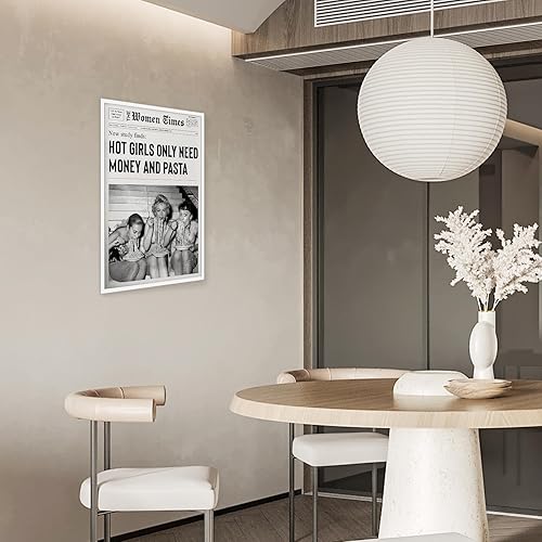 Miniatura 8 de Arte de pared vintage de periódico blanco y negro para niñas, comida de chica caliente, pasta italiana, pósteres divertidos para habitación de