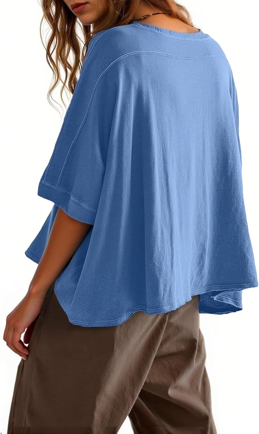 Tankaneo Womens Oversized T-Shirts Cropped Summer Casual Short Sleeve Loose Fit Tee Tops - Image 2