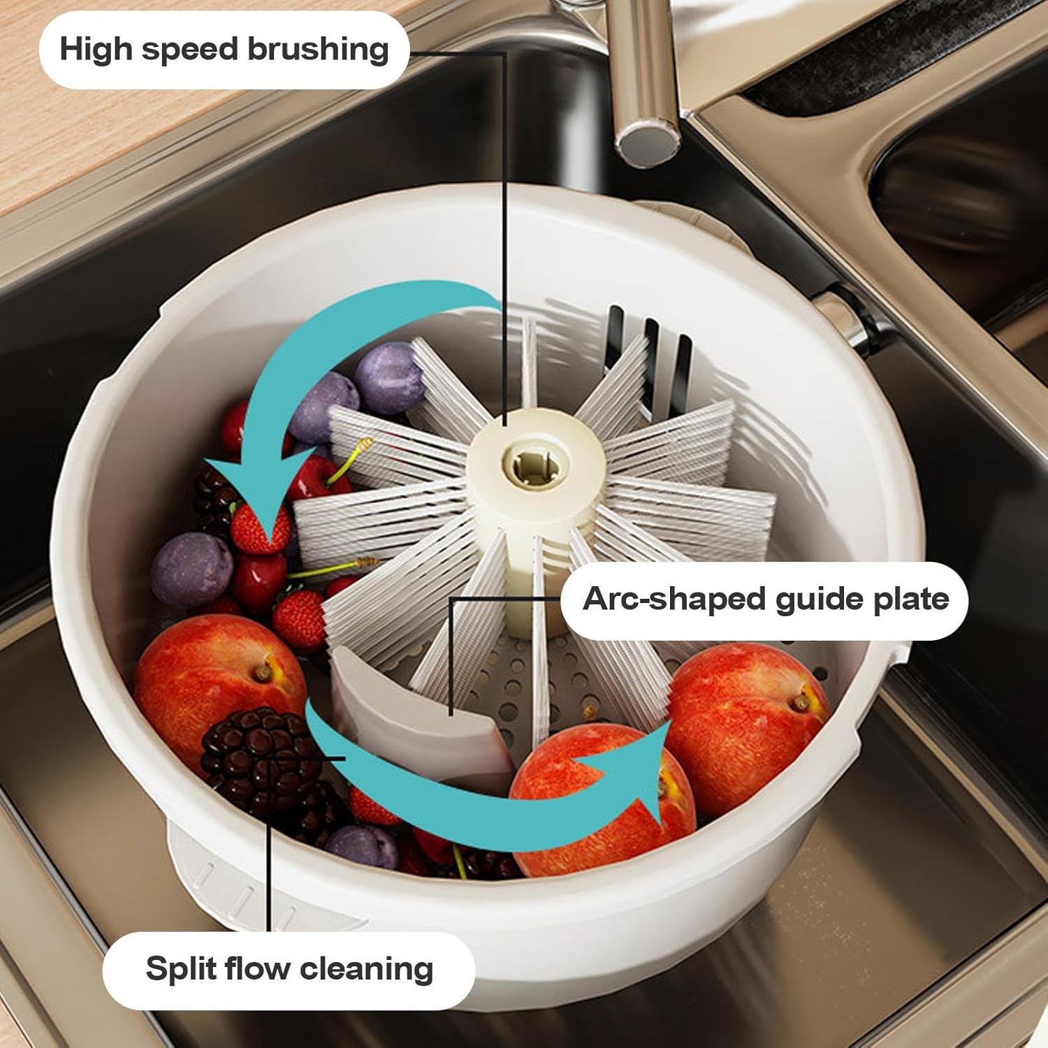 Fruit Cleaner Spinner - 30x20cm Vegetable Spinner, Rotating Food Basket, Electric Fruit Washing Bowl Kitchen Gadget For Produce Kitchen Food Lettuce Salad Strawberry Meal Prep