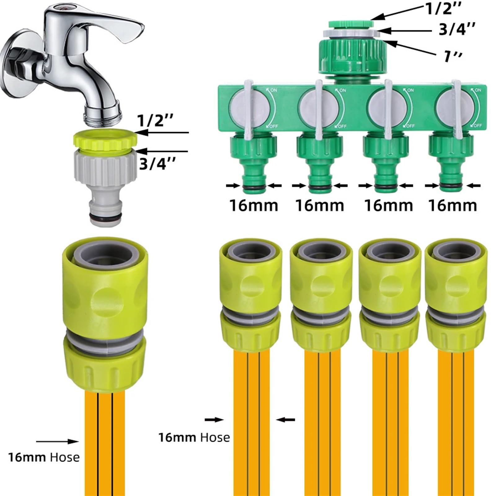 10PCS 1/2 Pollici 16mm Connettori Giardinaggio Tubo Dell'acqua Di Rubinetto Collegamento Rapido Adattatore Tubo Estendere Riparazione Raccordo Irrigazione Serra (Size : Cx1kit)