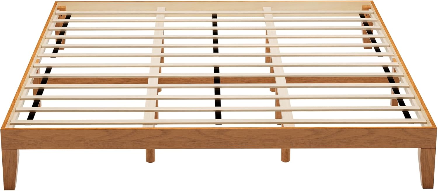 12 Inch King Size Wood Bed Frame, Sturdy Bed Frame Platform with Wood Slat Support, No Box Spring Needed, Pine