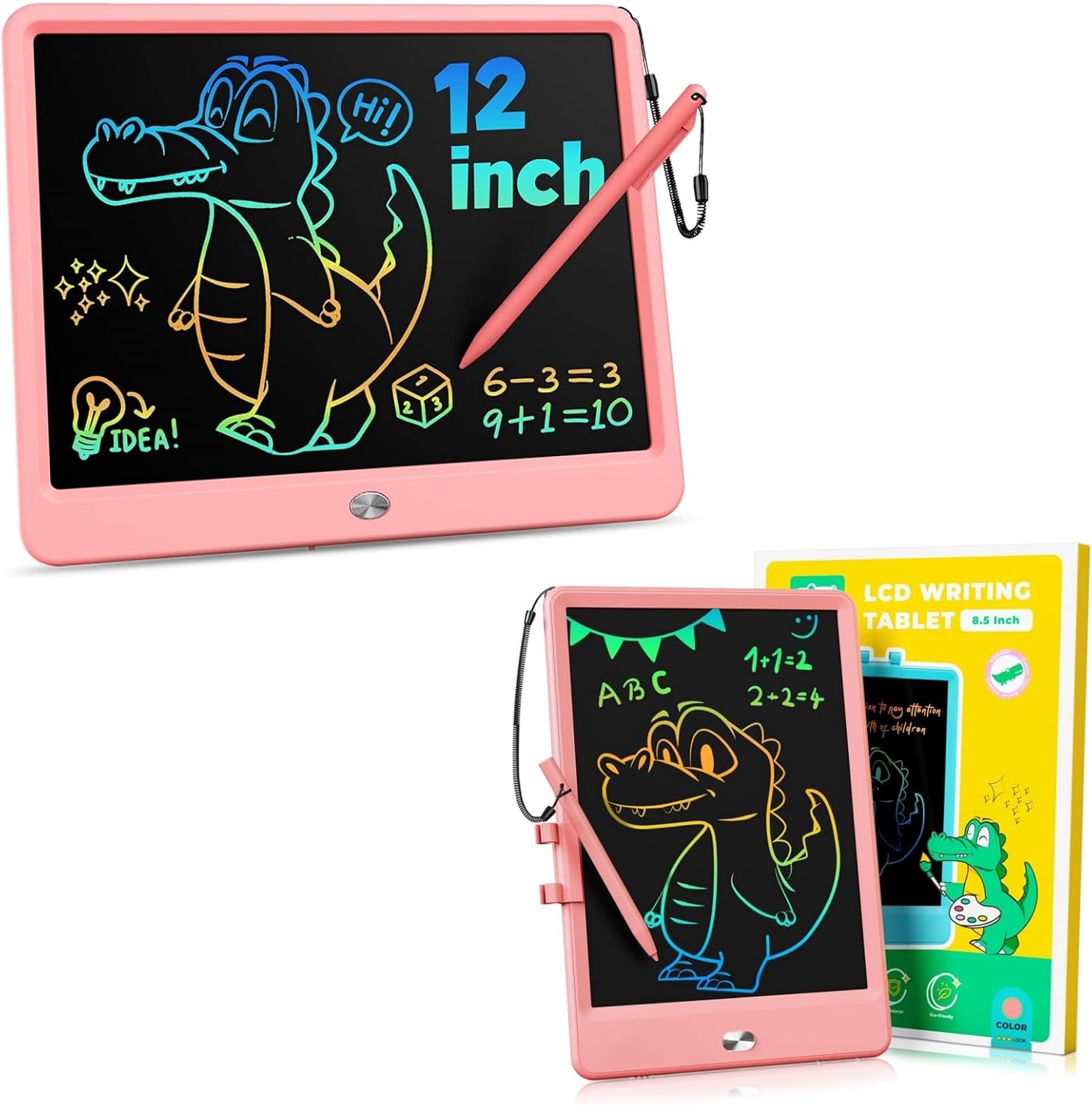 KOKODI 12 Inch LCD Writing Tablet with Anti-Lost Stylus+LCD Writing Tablet 8.5-Inch Colorful Doodle Board（Pink+Pink）