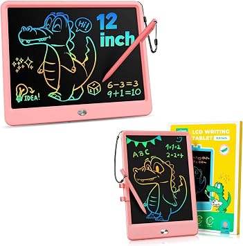 KOKODI 12 Inch LCD Writing Tablet with Anti-Lost Stylus+LCD Writing Tablet 8.5-Inch Colorful Doodle BoardPink+Pink
