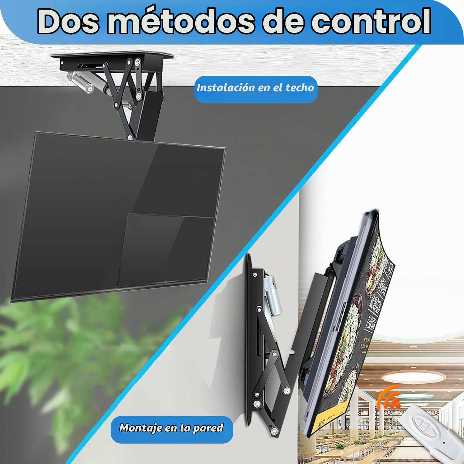 Soporte TV Motorizado, Elevación Automática, Techo Motorizado para TV 32-70 Pulgadas, Capacidad de Carga 45kg/99Lbs (Blanco)